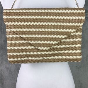 Urban Expressions Tan White Woven Crossbody Shoulder Bag Chain Strap